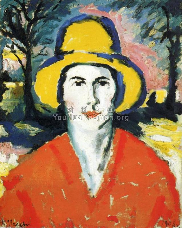 Portrait of Woman in Yellow Hat - 卡兹米尔·马列维奇